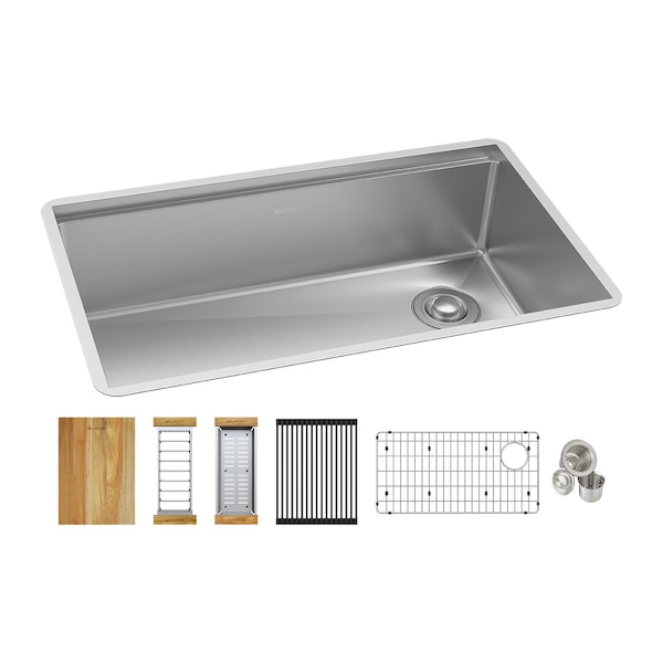 Elkay 16 Gauge Workstation Stainless Steel, 31-1/2" x 18-1/2" x 9" Single Bowl Undermount Sink Kit EFRU30169RTWC - main